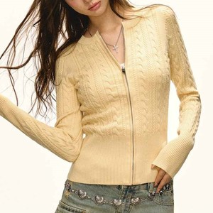 <span class=keywords><strong>Cardigan</strong></span> da <span class=keywords><strong>Donna</strong></span> con <span class=keywords><strong>Zip</strong></span> e Collo Tondo, Tinta Unita Maculata, Casual e Alla Moda - Product Image 3