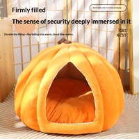 Coussin de couchage pour chien et chat en forme de citrouille, ultra-mignon, chaud pour l'hiver, résistant aux taches, design ourson en tissu, pour usage extérieur