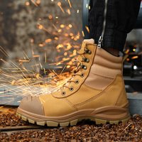 L605-1 Bottes de Travail Montantes avec Fermeture Éclair Latérale, Bottes de Sécurité en Cuir Crazy Horse Marron Foncé avec Semelle Extérieure PU/TPU, Chaussures de Sécurité Australie