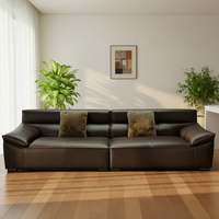 Canapé droit en cuir véritable de style nordique, tons neutres, rembourrage en éponge, design polyvalent pour petit appartement ou salon