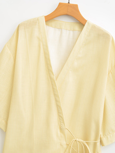 Top <span class=keywords><strong>Kimono</strong></span> Estivo da <span class=keywords><strong>Donna</strong></span> con Scollo a V, Spalle Scoperte, Allacciatura, Stile Casual e Moda, Colore Giallo - Product Image 3