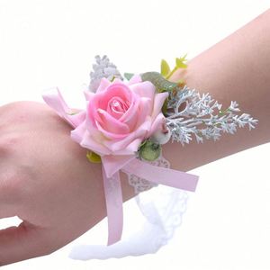 Braccialetto di Fiori per <span class=keywords><strong>Sposo</strong></span> e Damigelle, Boutonniere con Rosa Bianca, Spilla per Corsage, Fiori per Testimoni di Nozze - Product Image 4