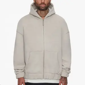 Men's Oversized Hoodie With Zip-up Fit Drop Shoulder Heavy Weight Puff Printing Streetwear High Quality Black Hoodie For Men