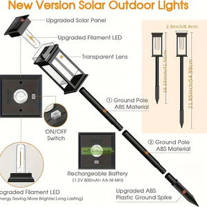<strong>Solar</strong> LED Pathway <strong>Lights</strong> Outdoor IP65 Waterproof 360 Beam Angle 100lm/W Efficiency <strong>Garden</strong> <strong>Lights</strong> Landscape Yard Patio Walkway - Product Image 4