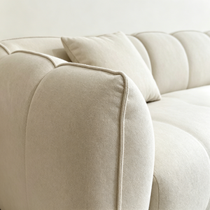 Minimalist Fabric <b>Sofa</b> Bed Three Seat Padded Arms Cushion Back Upholstered Wood <b>Legs</b> Living Room Couch - Product Image 3