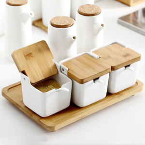 Ensemble de Pots à épices en céramique, 6 pièces, Condiments, <span class=keywords><strong>vinaigre</strong></span> huile de <span class=keywords><strong>vinaigre</strong></span>, récipient de stockage d'assaisonnement avec couvercle en bois étanche - Product Image 2