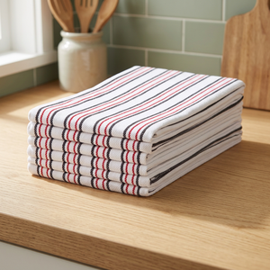 Essuie-vaisselle en coton biologique, rouge et noir, couleur unie, tissé, séchage rapide, haute absorption, rectangulaire, lavable en machine - Product Image 1