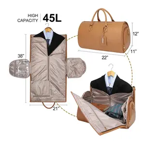 السفر بو ملابس من الجلد Dufflel حقيبة للتحويل الملابس أكياس 2 في 1 شنقا حقيبة دعوى السفر حقيبة للمرأة السفر الرجال