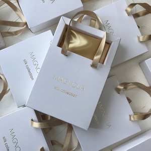 Custom Logo Customized Logo Custom Personal Logo Branding White Drawer Slide Cardboard Gift Packaging Box -Bag With Satin Handles