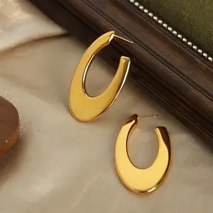 Aretas Simple Design 2024 Jewelry Hypoallergenic Wholesale Earrings Titanium Steel Gold Plated 18k Geometric Oval Earrings Women