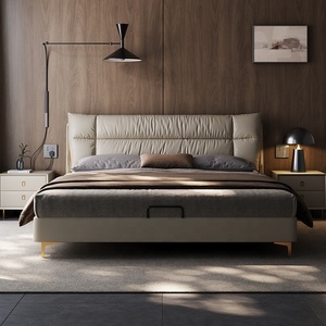 <span class=keywords><strong>Lit</strong></span> plateforme en cuir capitonné <span class=keywords><strong>de</strong></span> luxe moderne avec tête <span class=keywords><strong>de</strong></span> <span class=keywords><strong>lit</strong></span> rembourrée et froissée, taille King - Product Image 1