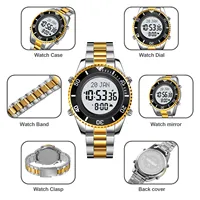 Montre numérique de luxe personnalisable en acier inoxydable avec boussole de prière musulmane, réveil Adhan, rétroéclairage et affichage de l'heure Azan, montres islamiques Hijri