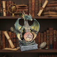 Statue de dragon gris médiéval en résine faite à la main, décoration de bureau et cadeau de collection, tenant thé et bougie, pour camarades de classe garçons