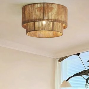 Plafonnier tressé en corde de style japonais, LED à tête unique, câblé, pour salon, chambre, hôtel, maison d'hôtes, salon de thé - Product Image 4