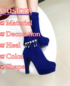 Chaussures à bout pointu pour femmes, tissu extensible à gros talon, coloris néon, rose, violet, <span class=keywords><strong>bottines</strong></span> d'hiver, <span class=keywords><strong>perles</strong></span> de qualité, nouvelle collection - Product Image 2