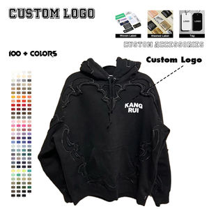 定制男装仿旧套头衫连帽衫酸洗复古水洗男士街装定制贴花刺绣连帽衫 - Product Image 1