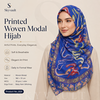 Hijab Modal Warna Biru Royal dengan Motif Bunga Abstrak Berwarna-warni untuk Wanita Muslim, Cocok untuk Sehari-hari, Liburan, dan Semua Musim