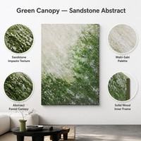 Peinture à l'huile abstraite en acrylique impasto, appliquée à la main, en grès vert, texture 3D, biophilique, Wabi-Sabi, pour entrée, sur toile murale