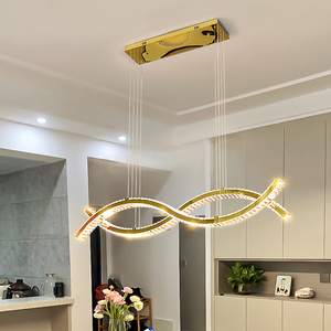 Tối giản sang trọng phòng ăn đèn bàn cá tính sáng tạo dải dài Led pha lê Đèn chùm thiết kế thanh sóng - Product Image 1