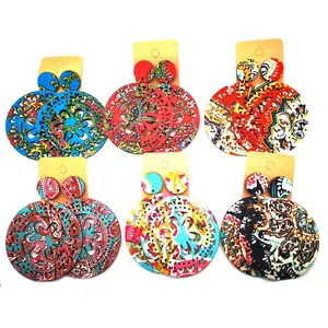 2021 Newest Fabric Flower Wooden Earrings Stud