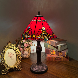 Traditional Red Stained Glass Table Lamp with zinc alloy Base Dome Shade E26 E27 LED Reading Room Decorative <b>Lighting</b> Warm White - Product Image 4