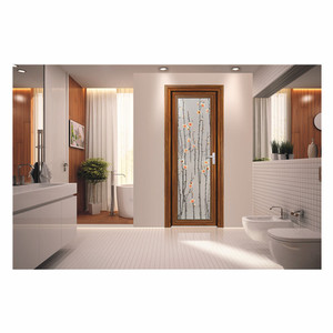 Impreso de transferencia de aluminio de grano de madera de Casa puerta principal único templado de vidrio de puerta abatible - Product Image 1