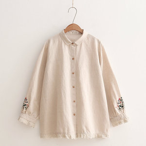 Nuova <span class=keywords><strong>camicia</strong></span> Casual a maniche lunghe ricamata in pizzo di cotone e <span class=keywords><strong>lino</strong></span> - Product Image 1