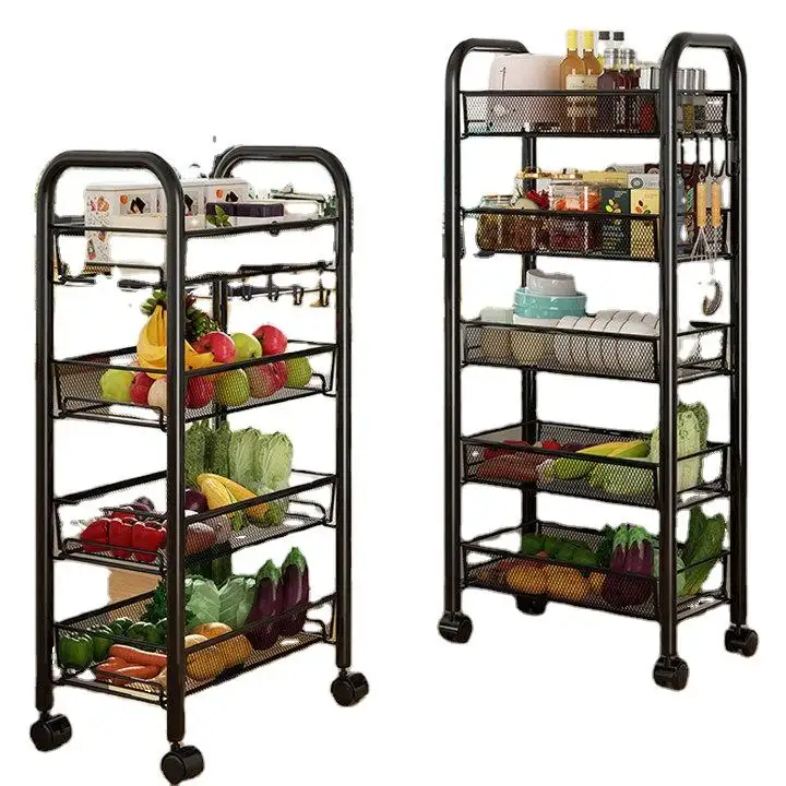 Kitchen storage rack, floor mounted mobile small cart, household multifunctional vegetable basket