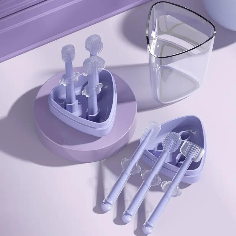 Aangepaste Siliconen Tandenborstel Set Tong Borstel Drie Fasen Oralcare Voor Zuigelingen Training Tandenborstel Mondzorg
