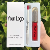 Ensemble de lèvres 2-en-1 à marque privée |   Kit de rouge à lèvres liquide mat à base de plantes, non toxique et imperméable, avec crayon à lèvres assorti |   Maquillage en gros