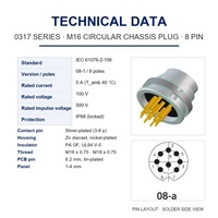 Connecteur circulaire industriel M16 IP68 à verrouillage par vis pour châssis PCB, mâle 8 broches 5A et 100V, pour automatisation industrielle, capteur, PLC, robot