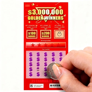Vàng người chiến thắng jackpot Xổ Số thẻ cào kích thước tùy chỉnh logo mẫu in kỹ thuật số tùy chỉnh Xổ Số vé - Product Image 1