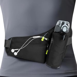 Sports Water Bottle Waist Pack Black Nylon Lightweight Breathable Outdoor Running Fitness Jogging Bag With Key Phone Pocket - Product Image 4
