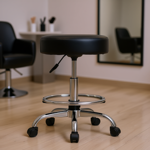 Tabouret roulant en cuir PU réglable en hauteur avec repose-pieds, capacité de 450 lb, chaise pivotante noire pour salon, mobilier commercial - Product Image 2