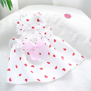 Robe d'été à motif de cœurs pour petits et moyens chiens et chats, robe de princesse mignonne avec nœud rose, cœurs blancs et rouges - Product Image 4