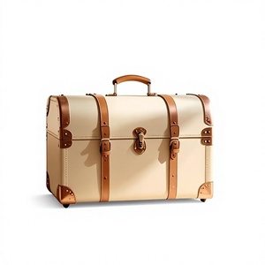 Coffre de rangement classique en cuir beige, forme rectangulaire avec poignée, conception à un seul niveau, sac de rangement à un seul niveau - Product Image 1