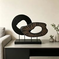 Sculpture en bois massif sculptée à la main, double abstrait, creuse, à grain concentrique et radial, noir vieilli, style Wabi Sabi, pour décoration de table