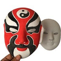 Masque d'opéra de Pékin en plastique à peindre soi-même, blanc, floqué, pour enfants, avec cordon offert, motif coloré