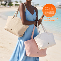 Sac fourre-tout en cuir PU tissé avec logo personnalisé LZ, grande capacité, sac à main pour femme, sac de travail, sac de voyage, sac de plage, Tas Wanita
