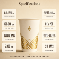 Gobelets en papier haut de gamme personnalisés avec logo de marque, estampage à chaud, double paroi, 16oz/12oz, pour café et boissons chaudes à emporter