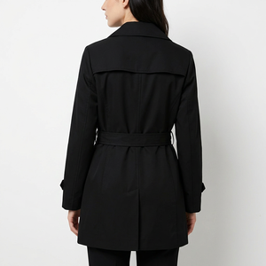 Elegant Black <b>Double</b> <b>Breasted</b> Trench <b>Coat</b> With Belt Notched Collar Full Sleeve Medium Length <b>Women's</b> All Seasons Woven Polyester - Product Image 4