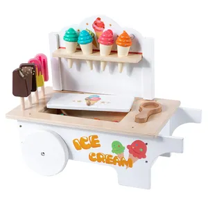लकड़ी की आइसक्रीम कार्ट खिलौना नई डिजाइन सिमुलेशन आइसक्रीम ट्रक लड़की शॉपिंग कार्ट खिलौना सुपरमार्केट कार्ट
