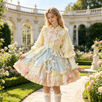 Ensemble robe Lolita JSK Sweet Pastel Doll avec nœud et pompons décoratifs, costume de cosplay anime, tenue décontractée pour femme