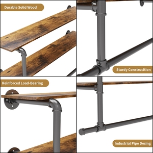 <span class=keywords><strong>Appendiabiti</strong></span> a parete: abbigliamento per tubi industriali appeso a binario con mensole a 2 livelli <span class=keywords><strong>appendiabiti</strong></span> per soggiorno - Product Image 2