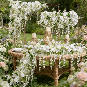 Flores Artificiales de Orquídea Rosa <span class=keywords><strong>Blanca</strong></span>, Triángulos Colgantes de Flores de Seda, Camino de Mesa para Arco de Boda, Centro de Mesa - Product Image 1