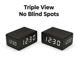 Reloj <span class=keywords><strong>Despertador</strong></span> de Madera con Triple Pantalla y Puertos de Carga USB Dobles, Reloj Digital LED Moderno de Escritorio con Control de Sonido para Hogar y Oficina - Product Image 1