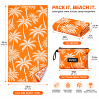 Serviette de plage double face en suède imprimé tropical turc pour adulte avec pochette zippée, sans sable, séchage rapide, légère, pour voyage, piscine, gym
