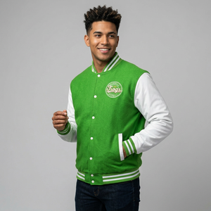 Chaqueta Varsity Unisex de Alta Calidad, Cuero de Oveja Genuino, Colores Personalizables, Cuello Alto, Secado Rápido, Transpirable - Product Image 1