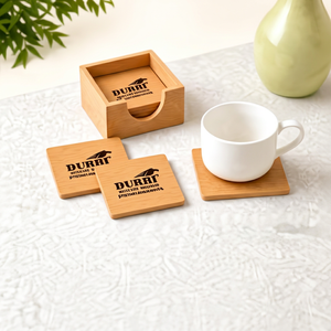 Custom Wooden Coaster Set with Storage Box Hexagon Round Plywood Drink Coasters for <b>Office</b> Home <b>Gifting</b> - Product Image 1