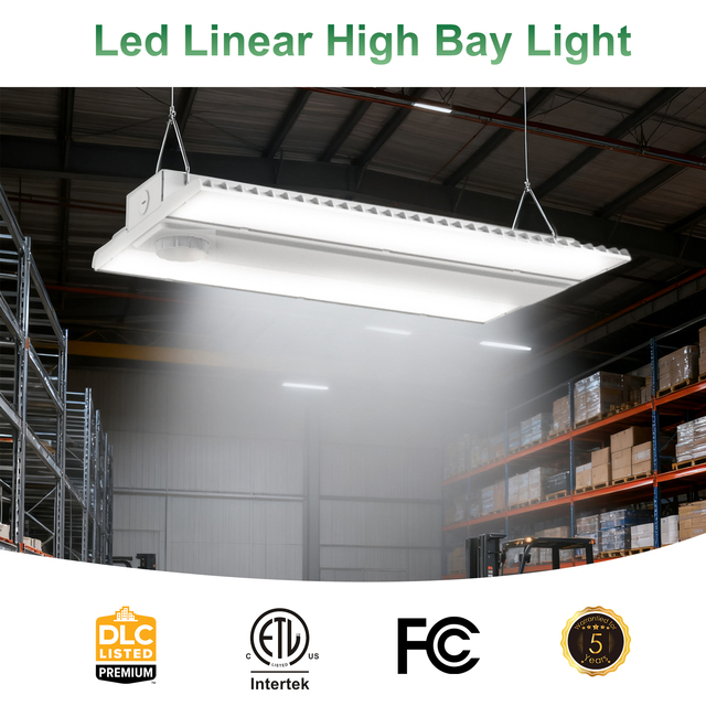 Indoor Use 240W 3CCT Adjustable ETL DLC 5000K IP44 LED Linear High Bay Light for Warehouse Garage Workshop GYM Lighting
